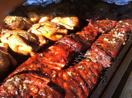 BBQ ribs and chicken on the grill