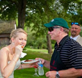 The bride tasting pork with Terence